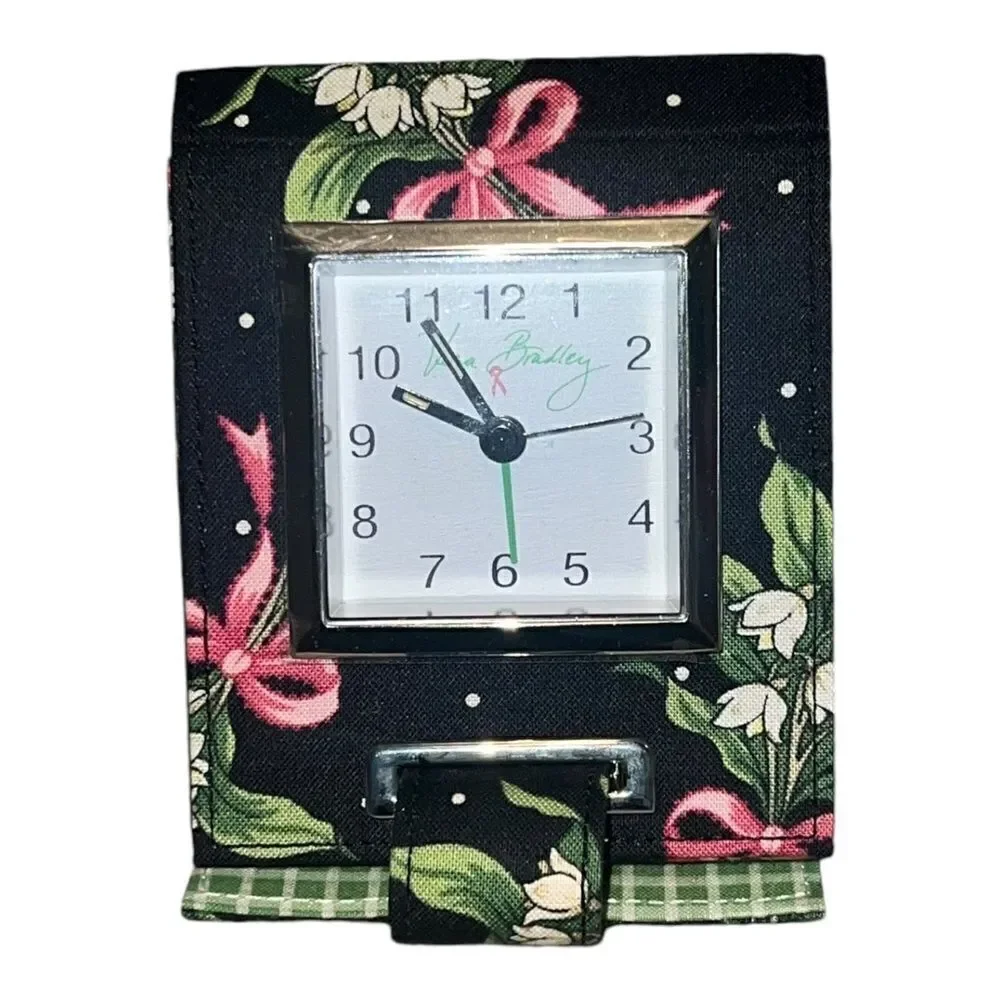 Vera Bradley New Hope Compact Travel Alarm Clock Pink Ribbon Vintage NWT
